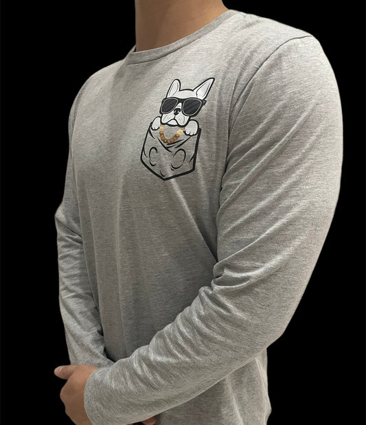 Long-Sleeve Gray Pocket Tee