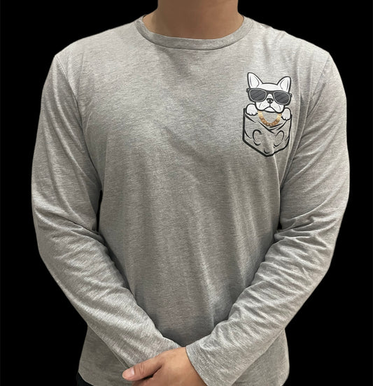 Long-Sleeve Gray Pocket Tee
